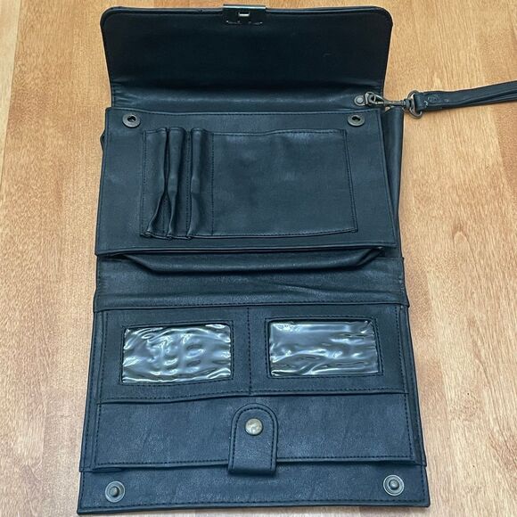 Vintage Chenson CS Oversized Black Clutch Wristlet Wallet Netal Clasp - Picture 3 of 12